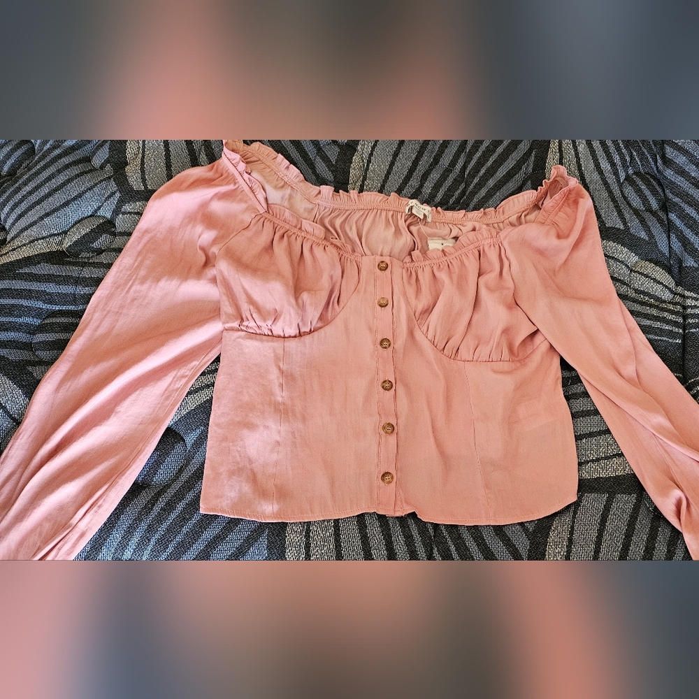 Blush Pink Off-Shoulder Blouse with Button Detail